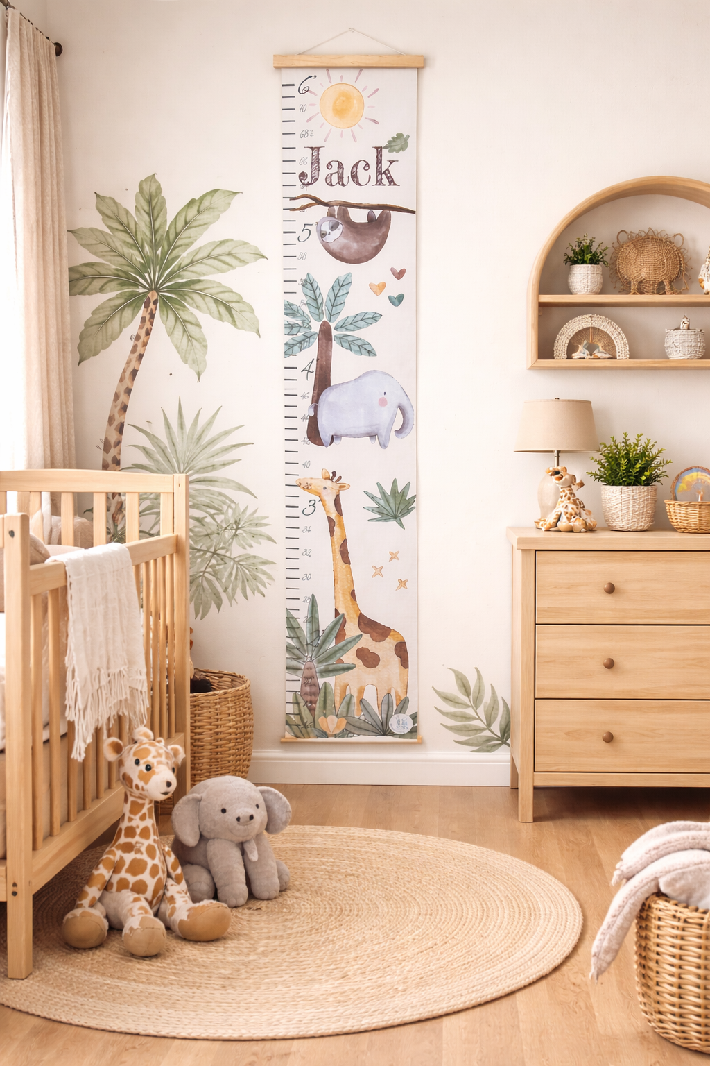 Safari animal growth chart personalized with child's name