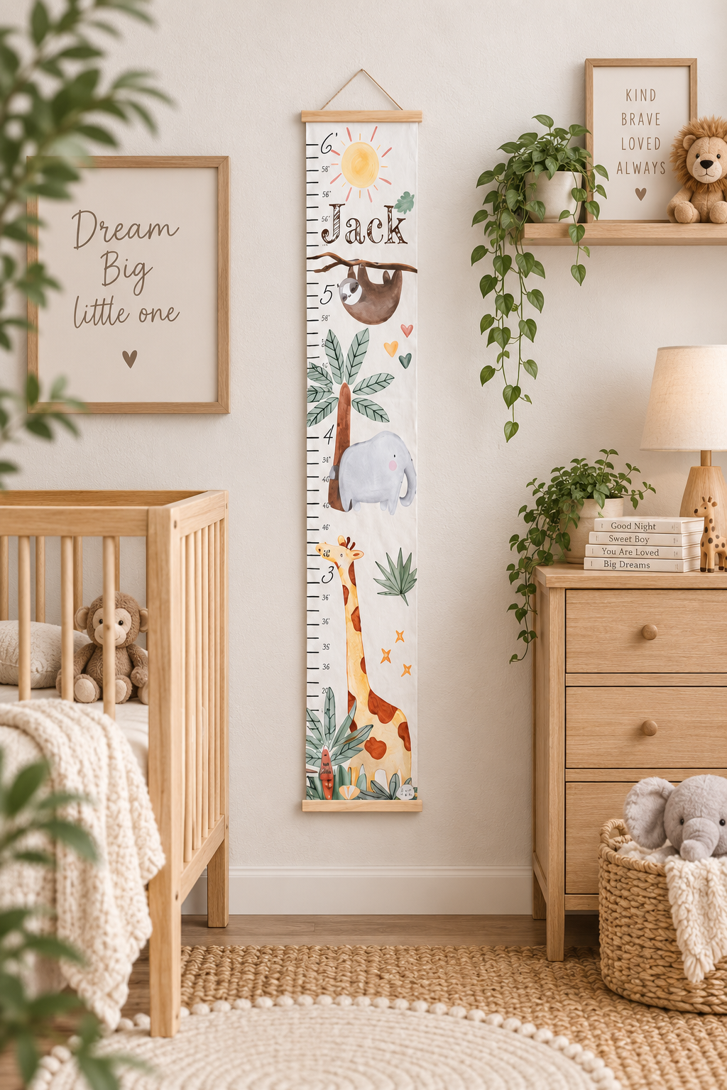 Personalized safari growth chart for kids with jungle animals
