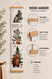 Personalized woodland growth chart with natural wood hanger