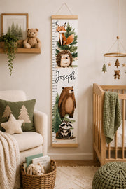 woodland growth chart with fox bear raccoon and hedgehog