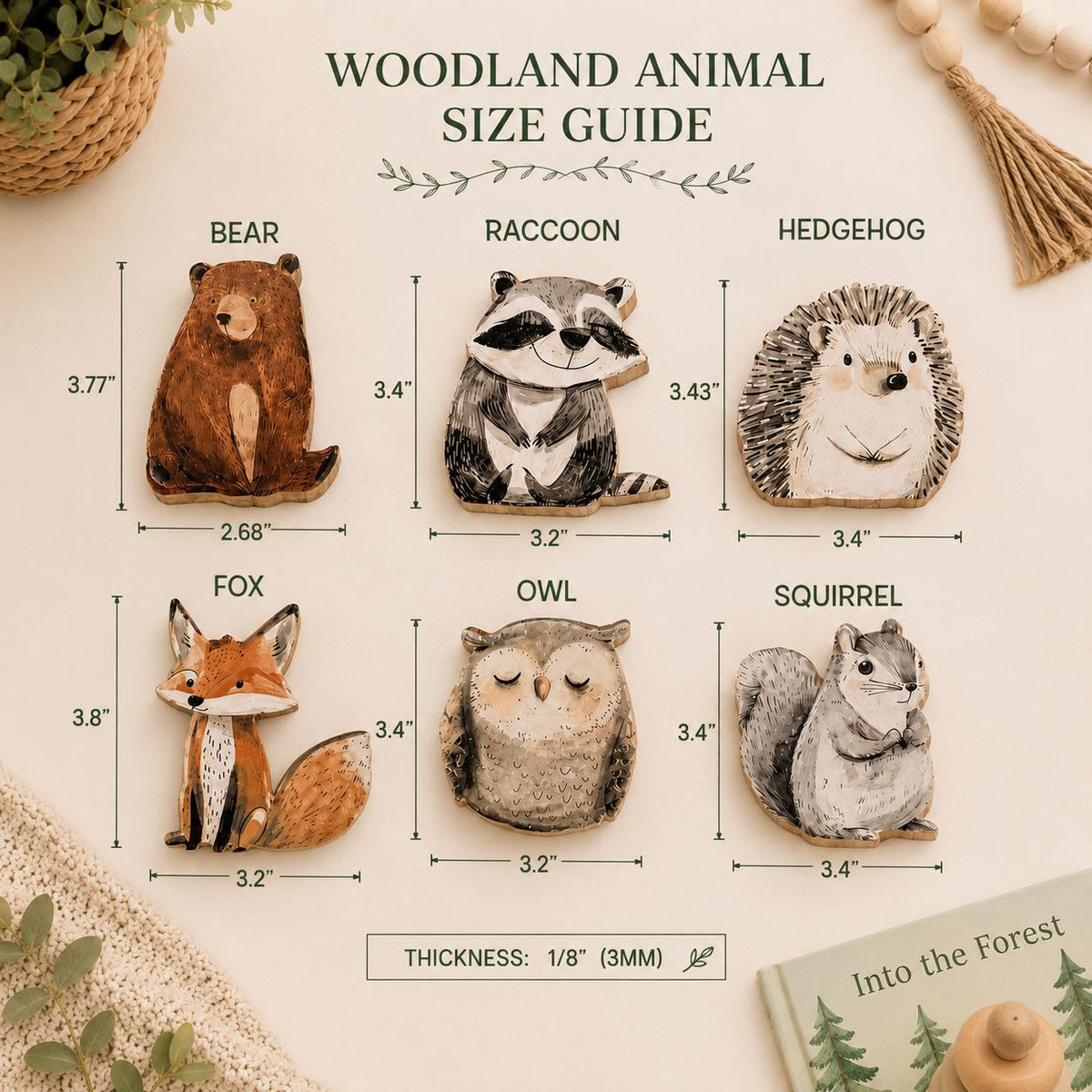 Woodland Animal Wall Hook | Nursery Wall Hook | Woodland Nursery Decor | Bear Raccoon Fox Owl | Hedgehogh Squirrel | Kids Room Decor