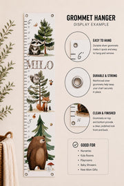 Woodland animal growth chart with grommet hanging option