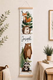 personalized woodland animal growth chart for kids nursery