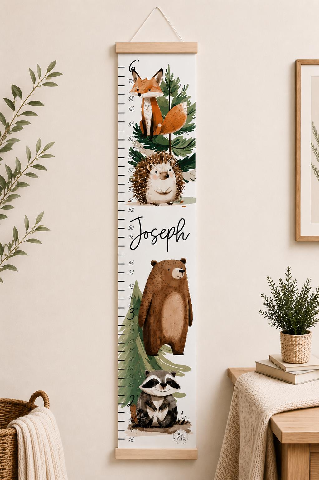 personalized woodland animal growth chart for kids nursery