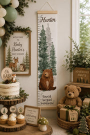 Custom name woodland growth chart with watercolor forest animals