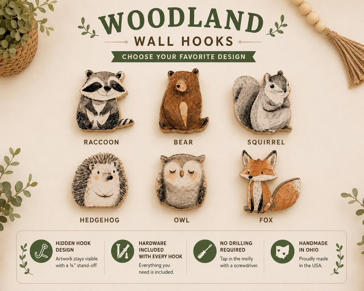 Woodland Animal Wall Hook | Nursery Wall Hook | Woodland Nursery Decor | Bear Raccoon Fox Owl | Hedgehogh Squirrel | Kids Room Decor