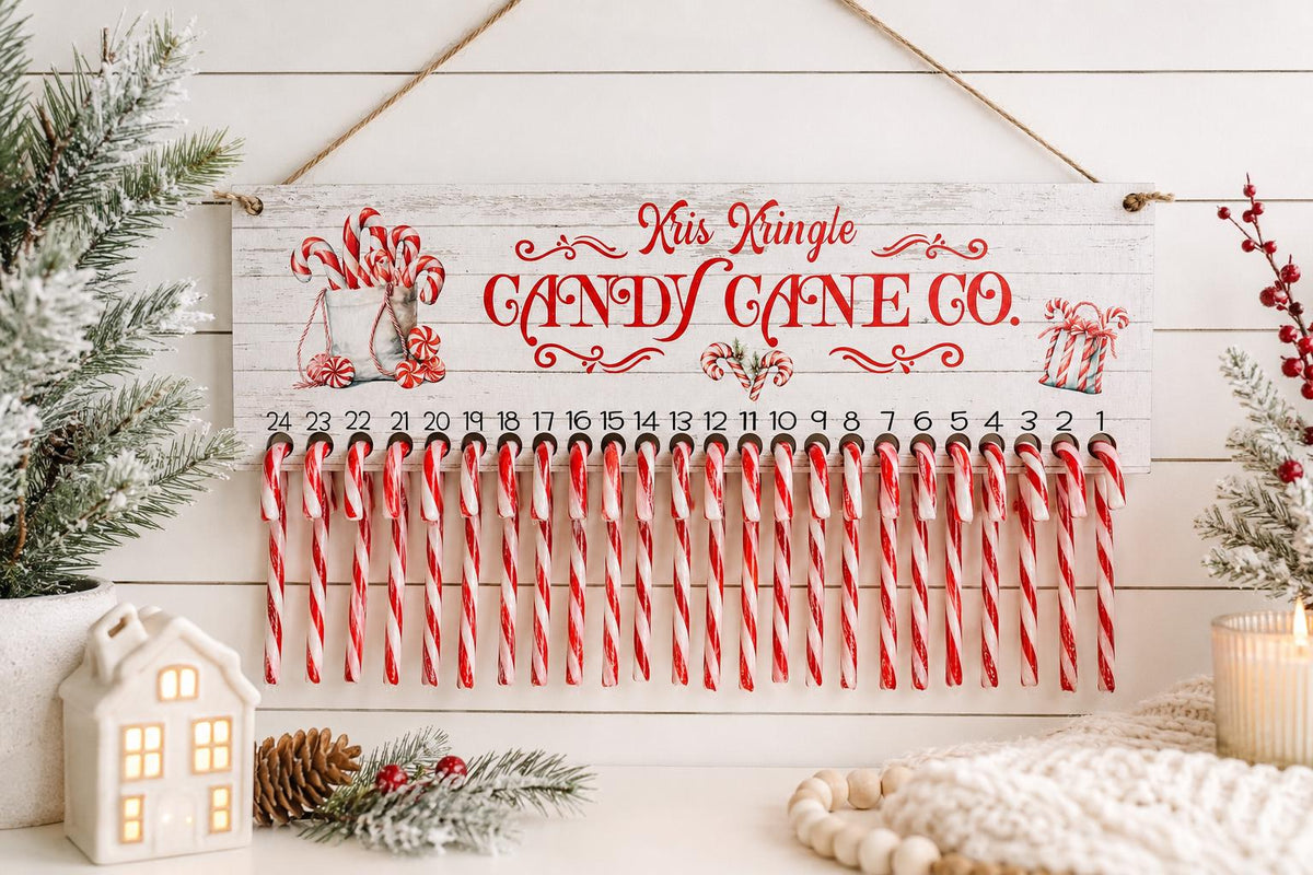 Kris Kringle Candy Cane Advent Calendar wooden Christmas countdown