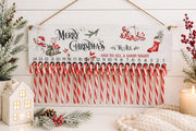 Wooden candy cane advent calendar with 24 candy canes for Christmas countdown