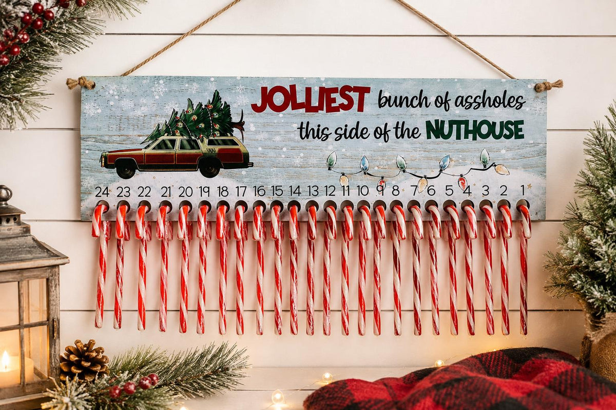 Funny candy cane advent calendar wooden Christmas countdown for adults