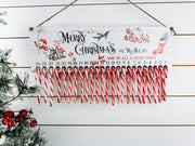 Merry Christmas wooden candy cane advent calendar with snowman and sleigh