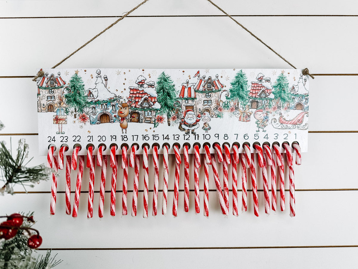 Candy cane advent calendar hanging Christmas decoration for family countdown