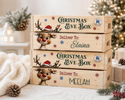 Custom printed wooden Christmas Eve box personalized with child's name