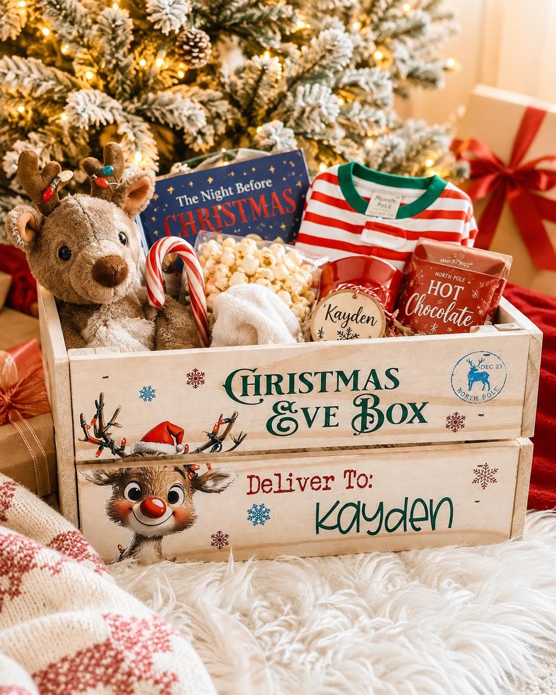 Personalized Christmas Eve Box | Christmas Eve Crate For Kids | Wooden Christmas Box | Santa Box | Family Tradition Gift | Custom Name