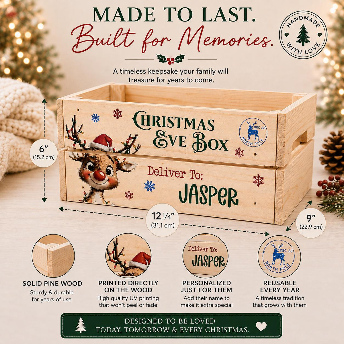 Personalized Christmas Eve box size and product details