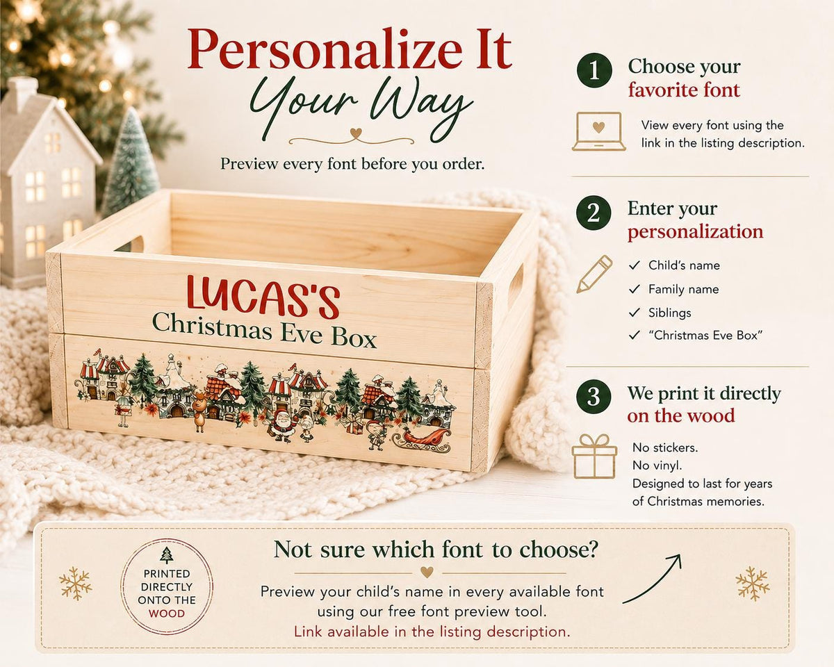 Personalized Christmas Eve Box | Wooden Christmas Eve Crate | Kids Christmas Box | Custom • Box | Family Holiday Tradition