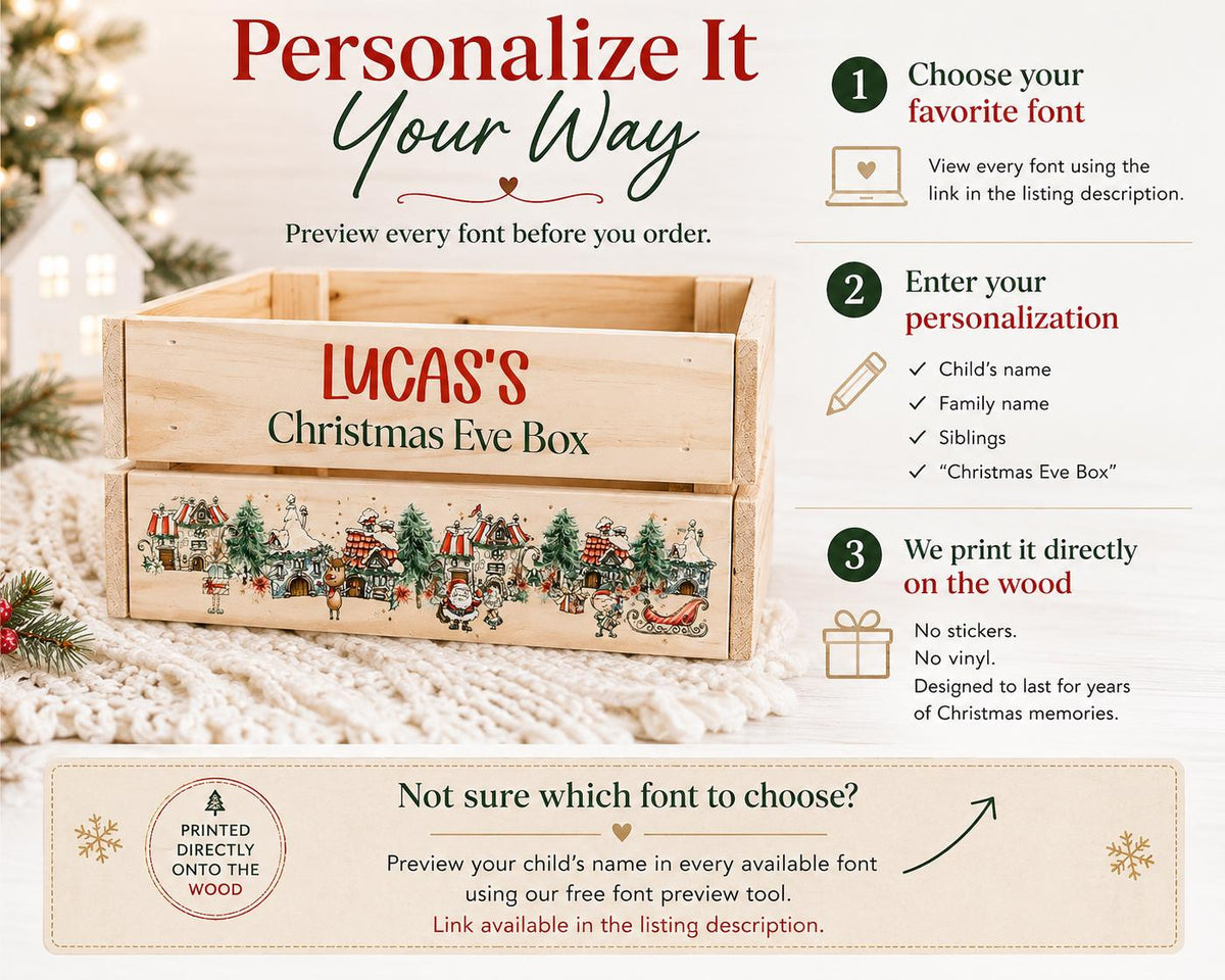 Personalized Christmas Eve Box | Wooden Christmas Eve Crate | Kids Christmas Box | Custom • Box | Family Holiday Tradition