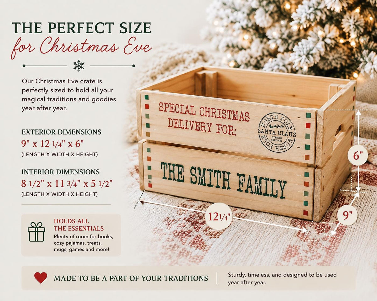  Personalized Christmas Eve box measuring approximately 12.25 by 9 by 6 inches