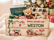 Wooden Christmas Eve crate personalized with child's name and Santa design