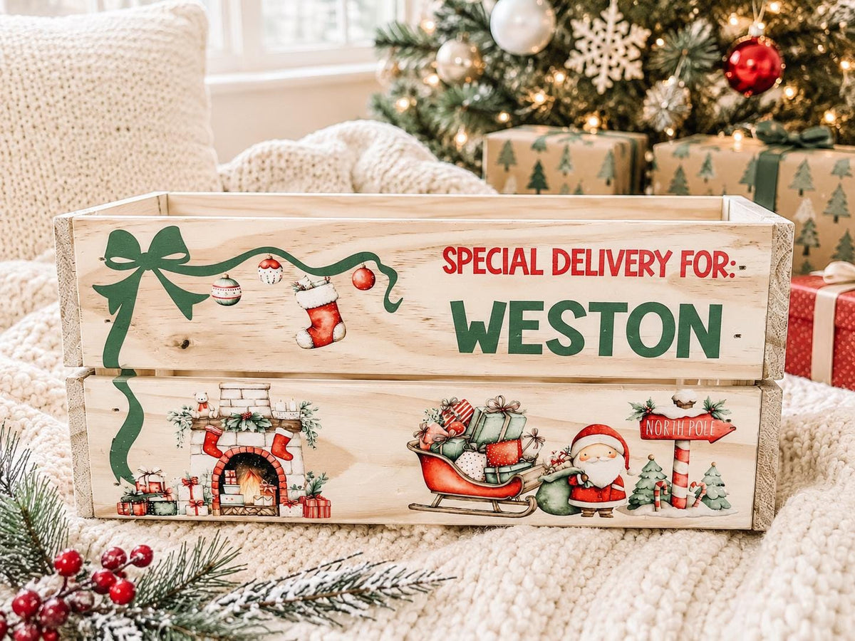 Personalized Christmas Eve Box | Wooden Christmas Eve Crate For Kids | Custom Name Christmas Gift Box | Santa Special Delivery Keepsake