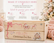 Personalized pink Christmas Eve crate with custom name and font