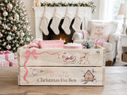 Pink wooden Christmas Eve crate personalized with girl's name