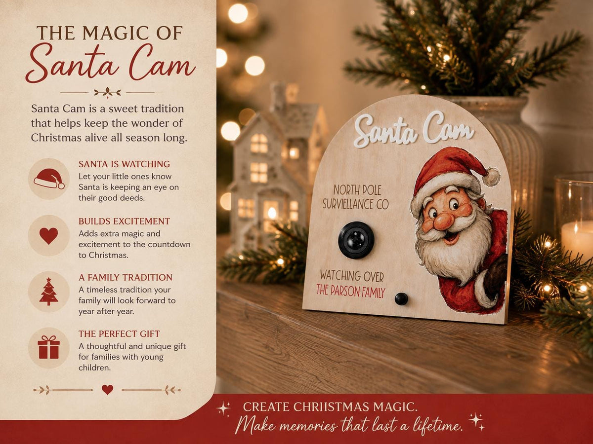 Personalized Santa Cam 6.5 inch freestanding wooden Christmas decoration