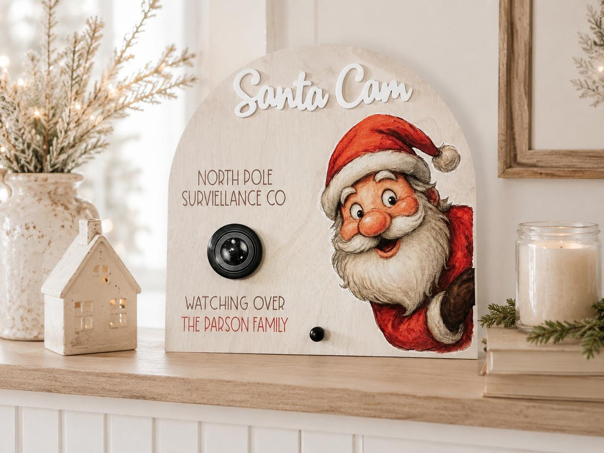 Personalized Santa Cam wooden North Pole camera with family name
