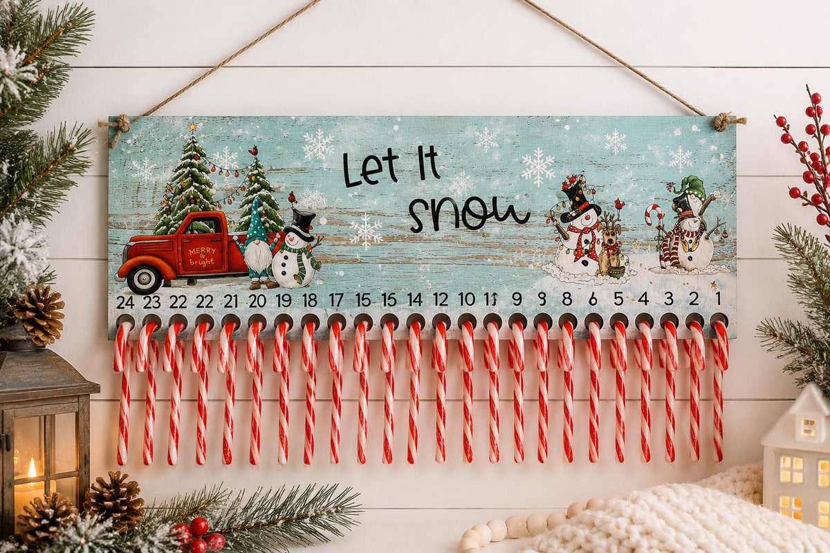 Let It Snow candy cane advent calendar wooden Christmas countdown