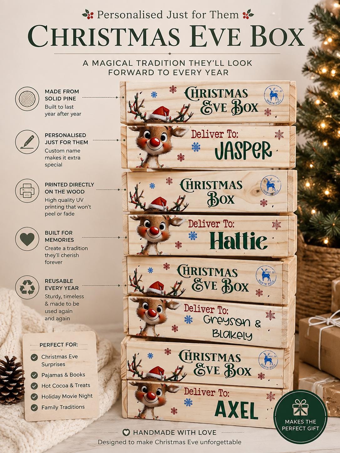 Personalized Christmas Eve Box | Christmas Eve Crate For Kids | Wooden Christmas Box | Santa Box | Family Tradition Gift | Custom Name