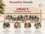 Custom Christmas Eve box with child's name and colorful holiday village