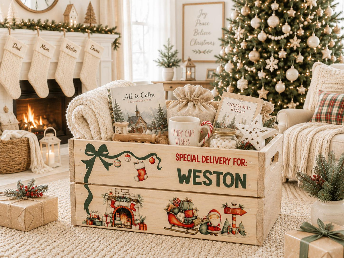 Personalized Christmas Eve box for kids with Santa Special Delivery design