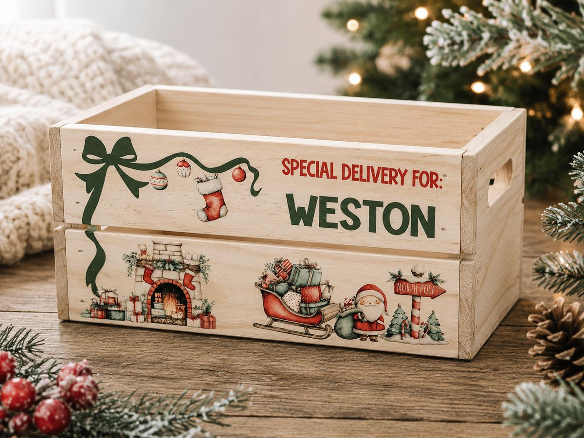 Personalized Christmas Eve Box | Wooden Christmas Eve Crate For Kids | Custom Name Christmas Gift Box | Santa Special Delivery Keepsake