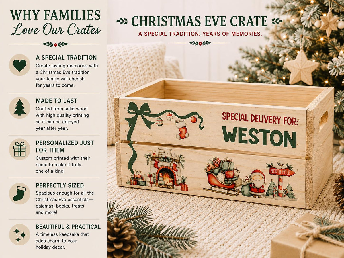Personalized Christmas Eve Box | Wooden Christmas Eve Crate For Kids | Custom Name Christmas Gift Box | Santa Special Delivery Keepsake