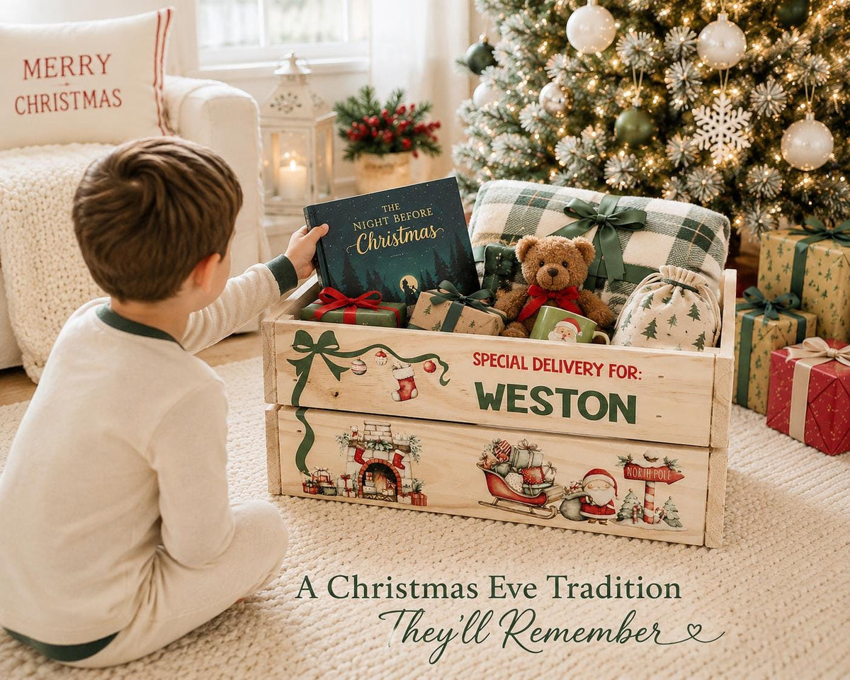 Personalized Christmas Eve Box | Wooden Christmas Eve Crate For Kids | Custom Name Christmas Gift Box | Santa Special Delivery Keepsake