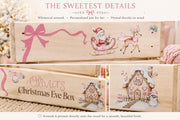 Pink Christmas Eve box with whimsical Santa reindeer and gingerbread artwork