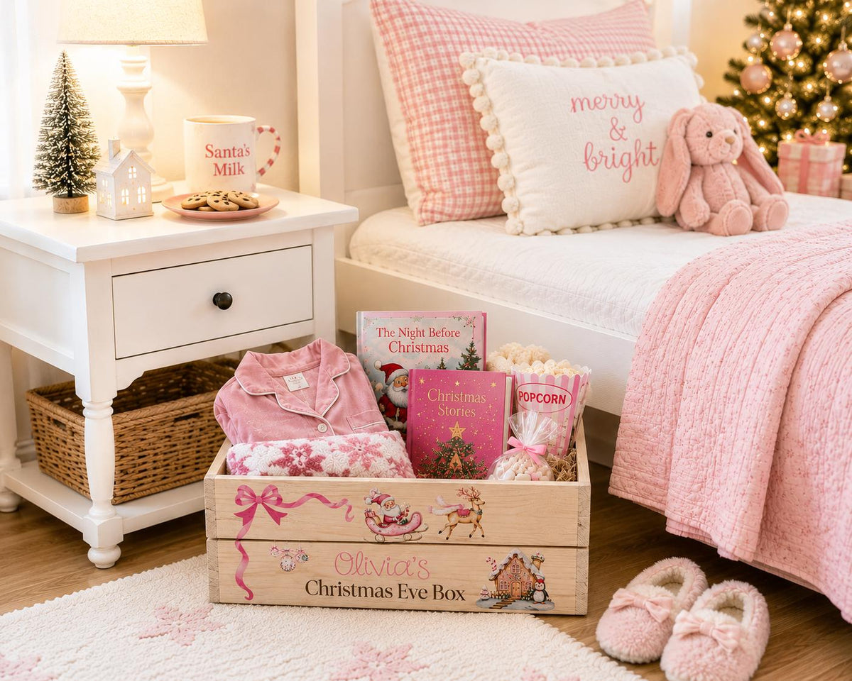Personalized Christmas Eve box for girls filled with pajamas books and treats